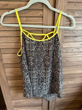 Women’s Black & Yellow Boho Geo Patterned Strappy Tank Top